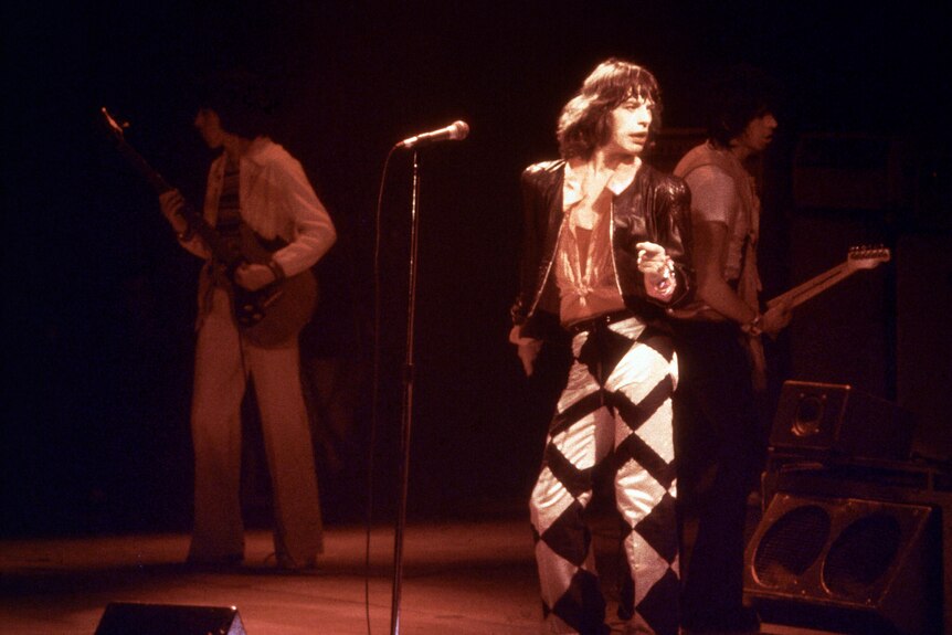 Mick Jagger sings out front of the Rolling Stones in Glasgow in May 1982.