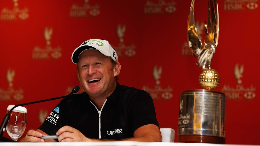 Welsh golfer Jamie Donaldson meets the press after winning the Abu Dhabi Championship.