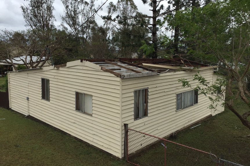 The roof of this Fernvale house was torn off during a wild storm.