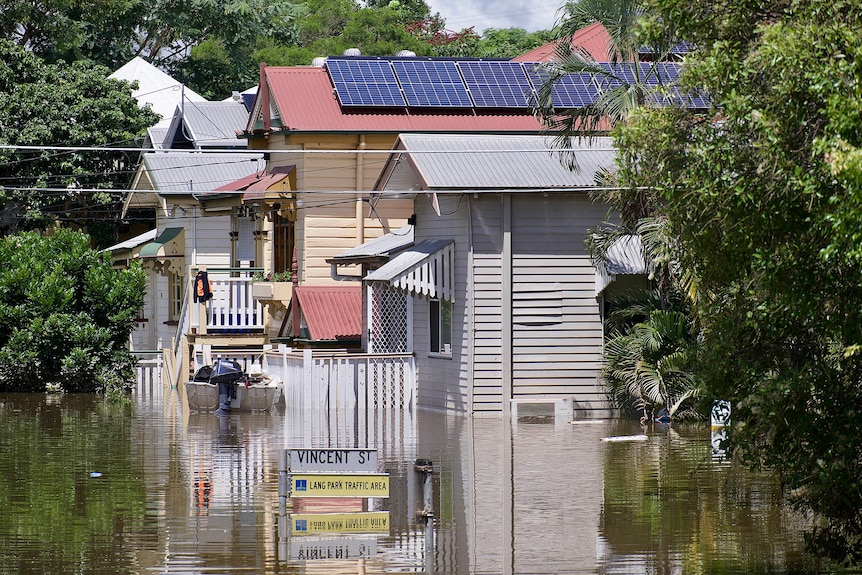 A flooded street in Milton in Brisbane