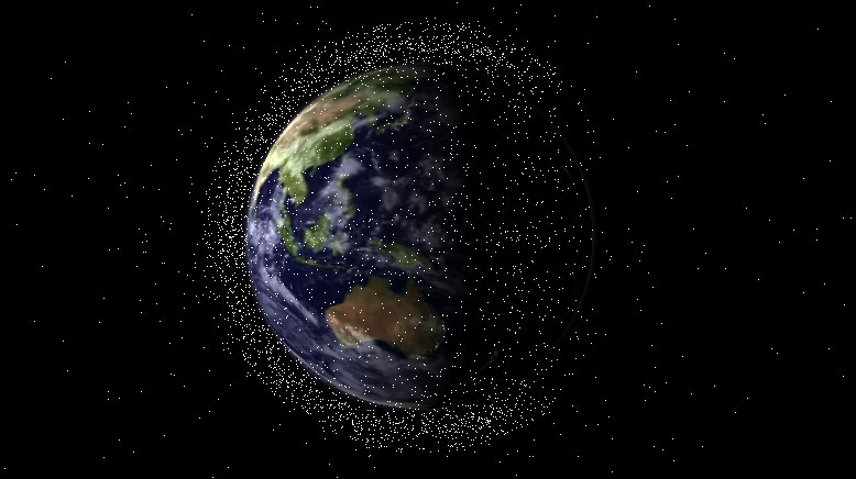 Artist's impression: thousands of pieces of space debris orbiting Earth