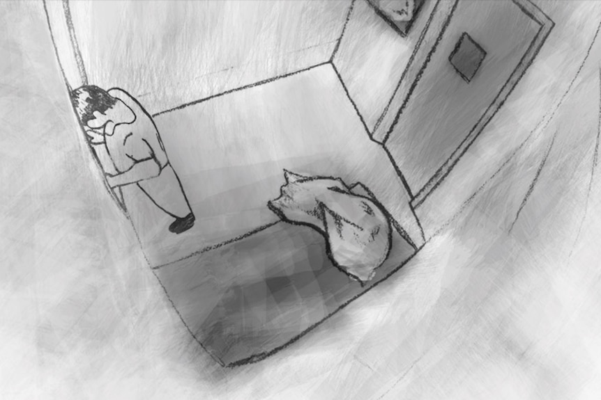 A drawing of a child in a room.