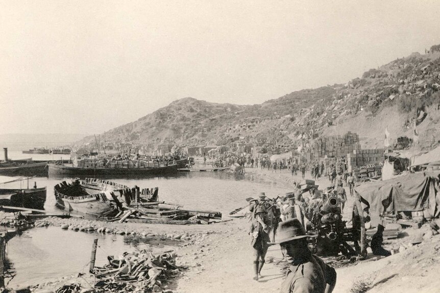 A view of Anzac Cove soon after the landing
