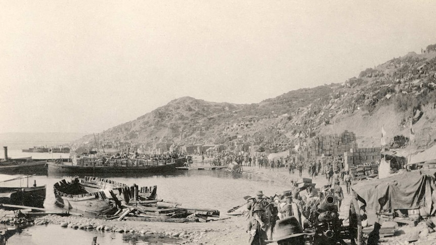 A view of Anzac Cove soon after the landing