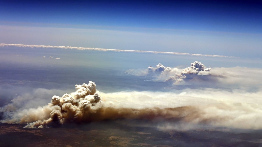 An aerial view of a bushfire in New South Wales