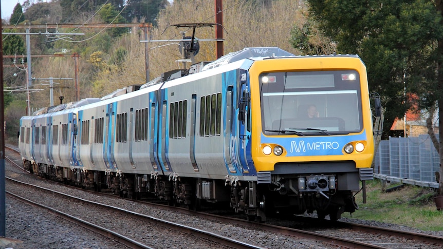 A Metro train in outer Melbourne.