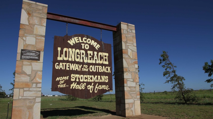 Welcome sign for Stockman's Hall of Fame centre at Longreach in central-west Qld