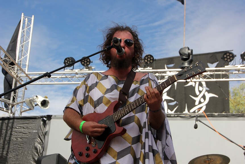 Jeff McLaughlin of Tennant Creek performs as Mr Flouride at the Blacken Open Air Festival.