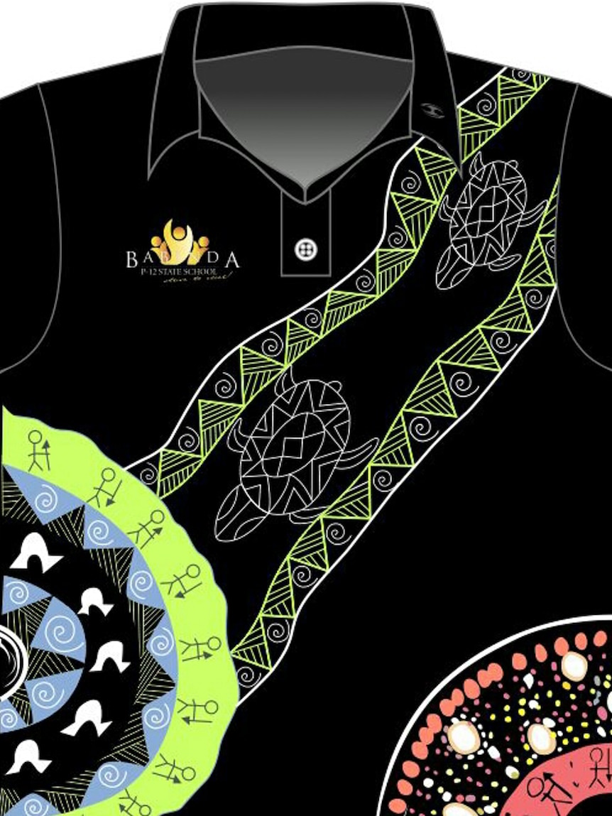 A graphic designers proof of a polo-shirt designed by Indigenous students at Babinda State School.