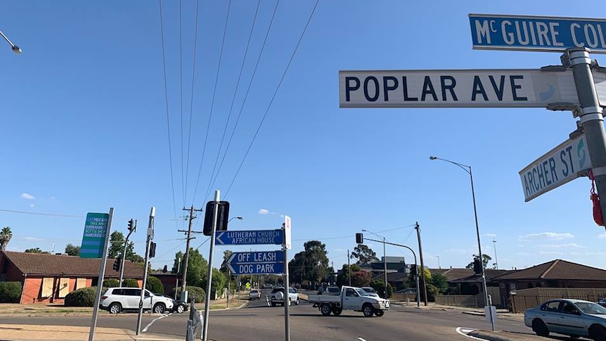 Street signs in Shepparton showing where a man was hit by a car