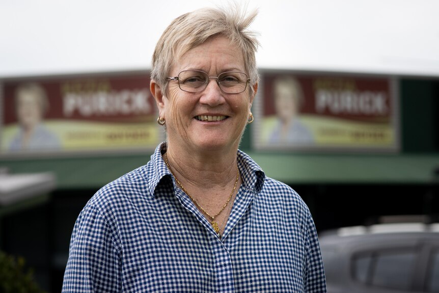 NT independent MLA for Goyder, Kezia Purick, standing outside her electorate office and smiling.
