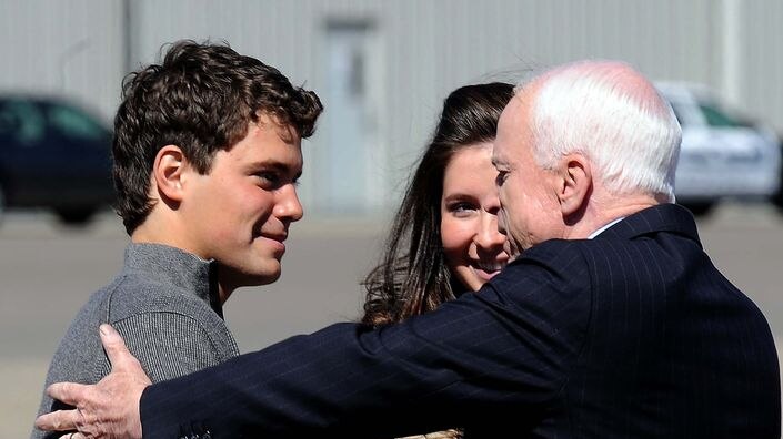 Senator John McCain greets Bristol Palin and her boyfriend Levi Johnston
