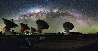 Radio telescopes pointed to the stars at the CSIRO's Parkes Observatory.