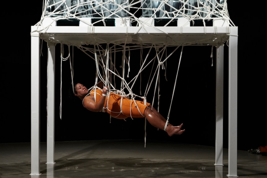 Sydney-born artist Latai Taumoepeau of Tongan heritage performs 'i-Land x-isle' at Campbelltown Arts Centre, September 2013