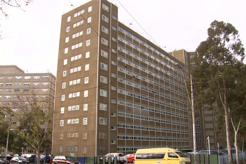 The exterior of a public housing tower in the Melbourne suburb of Carlton.