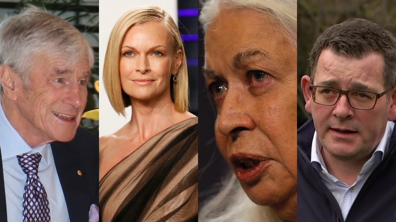 A composite image shows Kerry Stokes, Sarah Murdoch, Marcia Langton and Daniel Andrews in a row. 