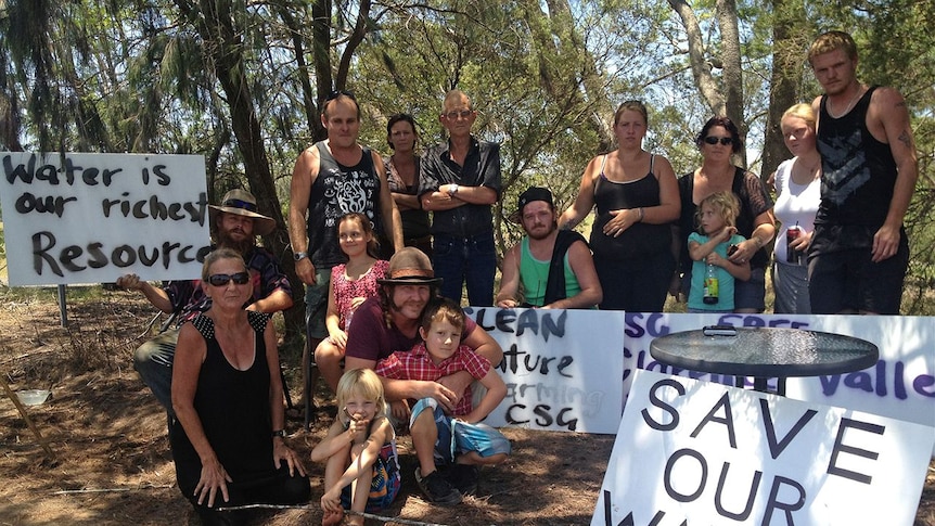 Glenugie farmers and their families protest at Grafton Airport.