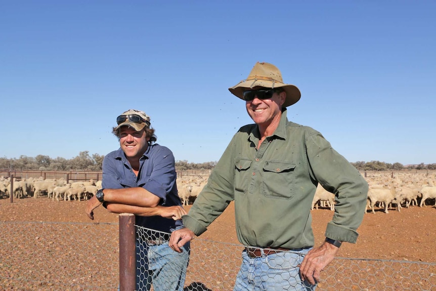 Sandy Mackenzie with his father Stuart Mackenzie after a day's mustering at Plevna Downs west of Eromanga.