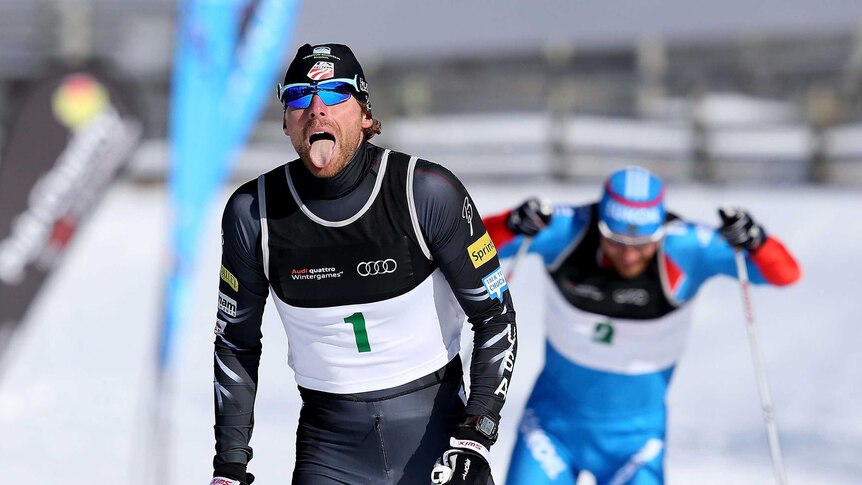 Andrew Newell crosses the line at the Winter Games NZ