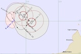 A weather tracking map showing a tropical low north of Karratha.
