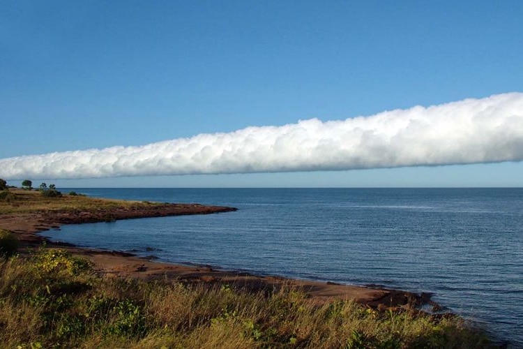 A 'Morning Glory' cloud, comes towards land near Burketown the southern coast of the gulf of Carpentaria on September 13, 2010.