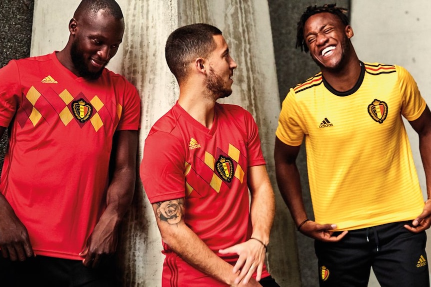 Romelu Lukaku, Eden Hazard and Michy Batshuayi in Belgium's World Cup kit