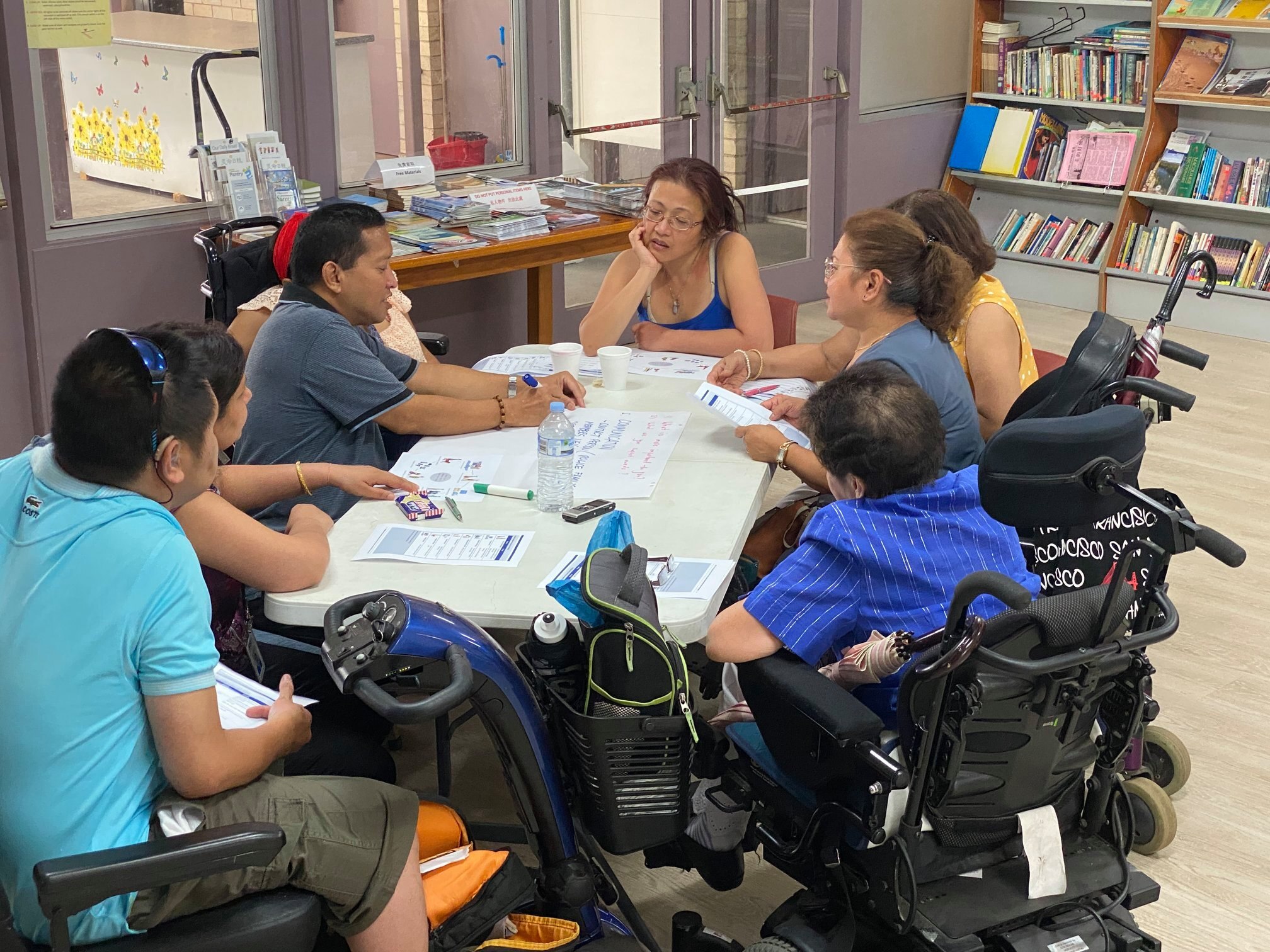 Multicultural Disability advocates in a group discussion about capabilities and support needs in emergencies.