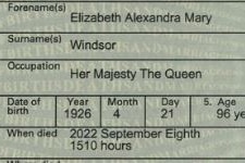 Queen Elizabeth death certificate