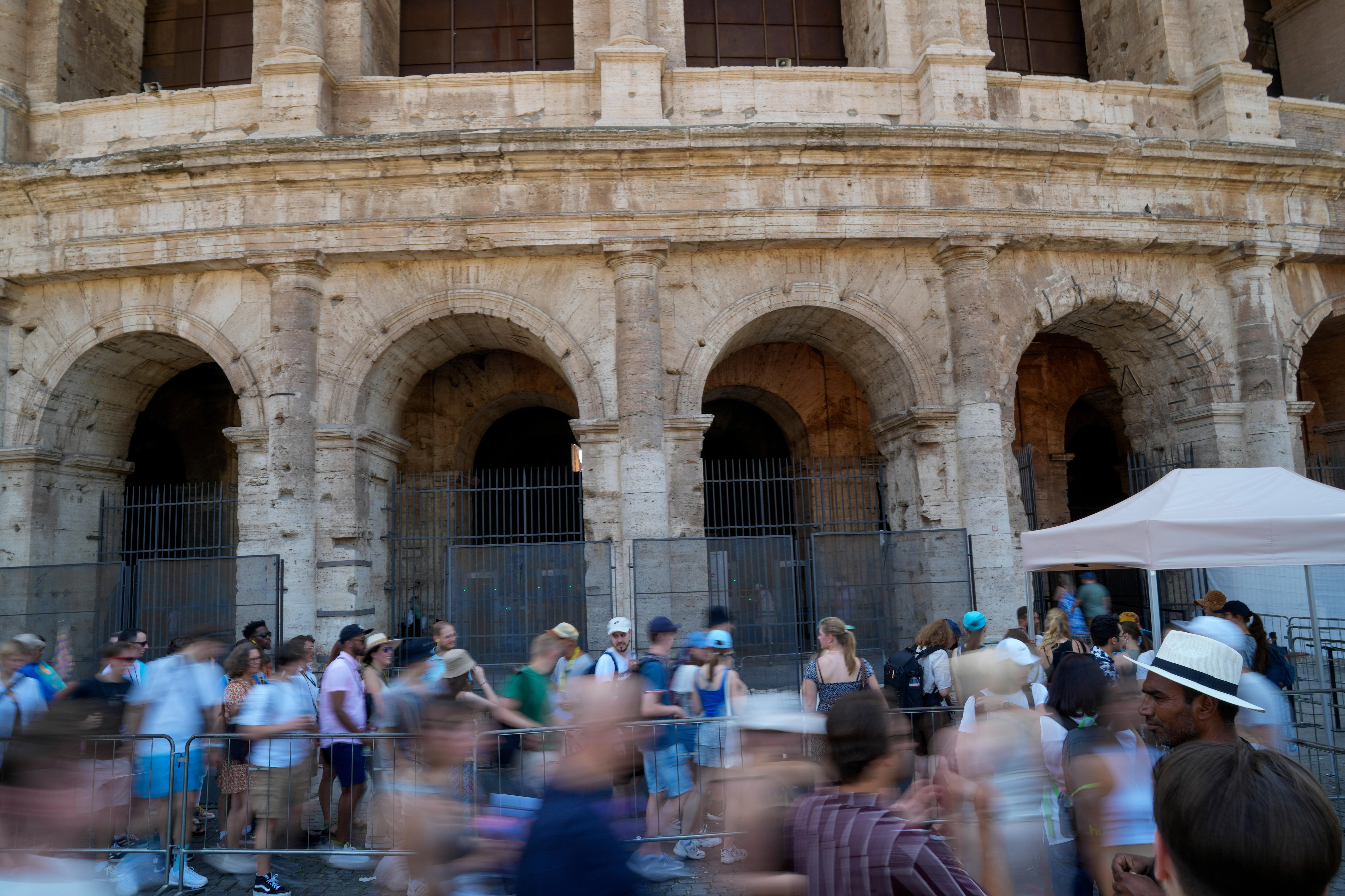Crowds outside Rome's Colosseum.