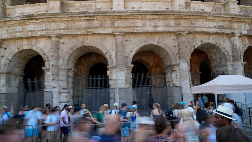 Crowds outside Rome's Colosseum.