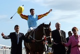 Sunline and jockey Greg Childs after winning Doncaster Handicap on March 30, 2002.