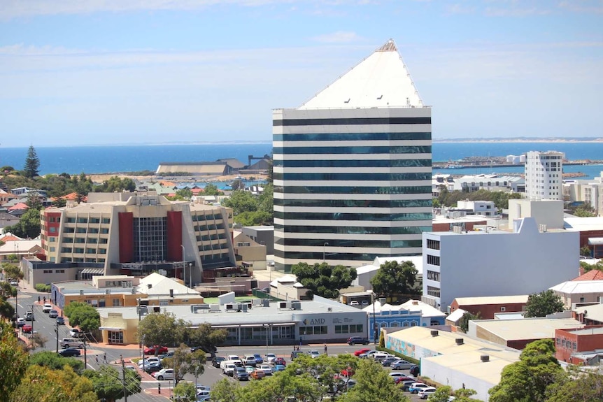 A picture taken from a height of Bunbury's CBD