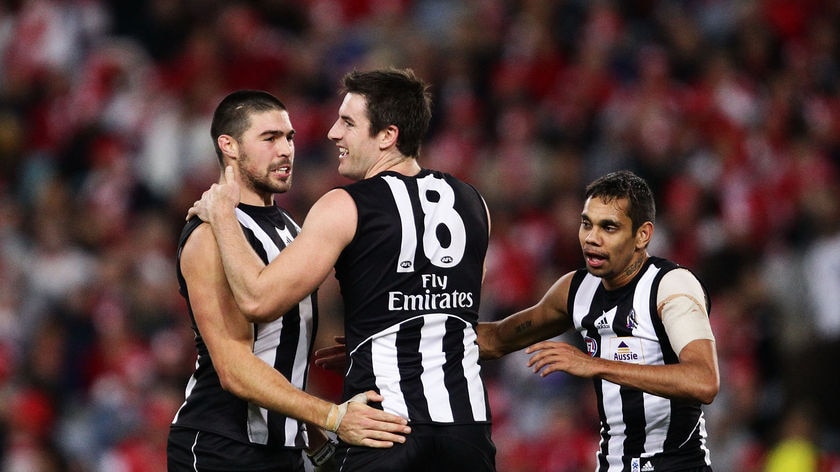 Another shot ... de-listed Magpie Brad Dick (R) has been invited to train on with Collingwood.