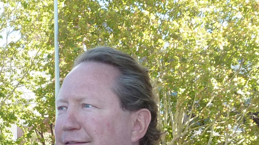 Close up head shot of Andrew Forrest as he announces FMG will appeal against federal court ruling