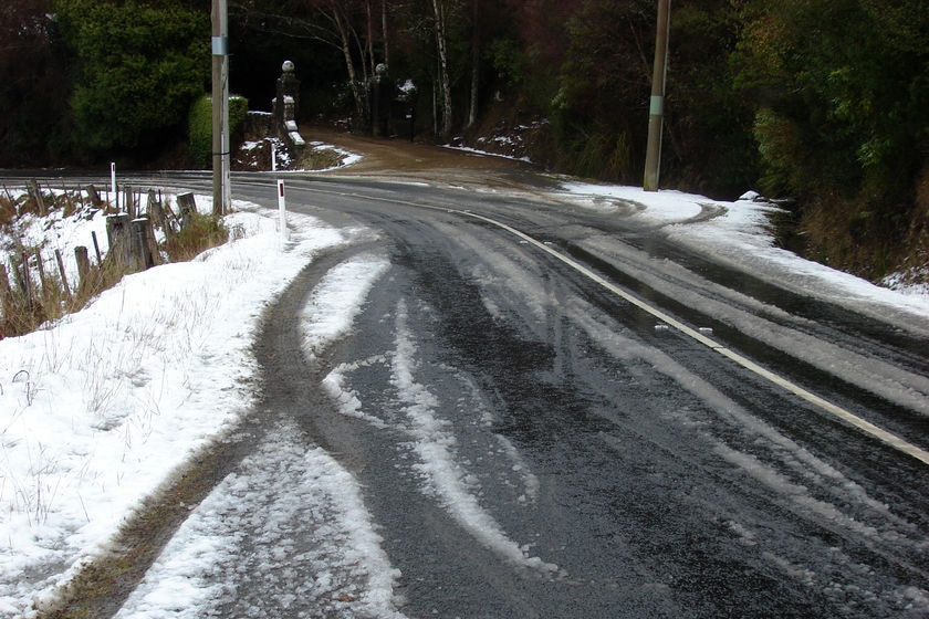Icy roads in southern Tasmania