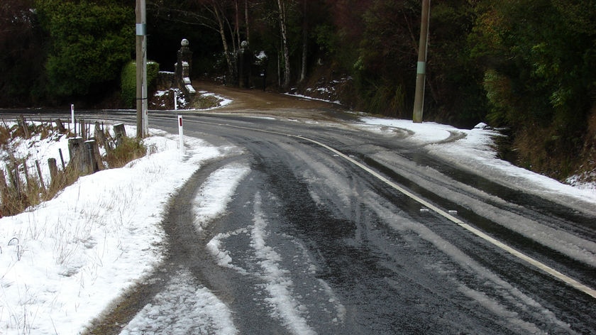 Icy roads in southern Tasmania