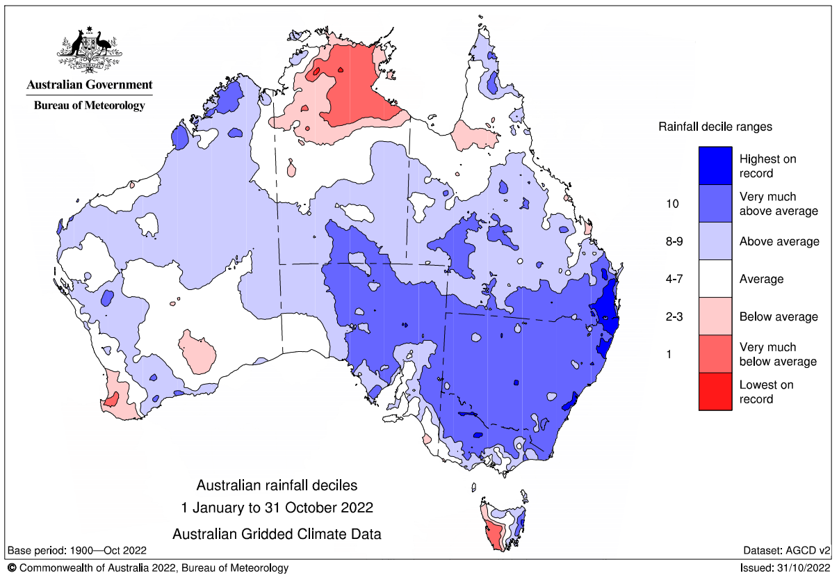 Map of Aus blue over most of the country with the exception of south west WA and TAS and northern NT 