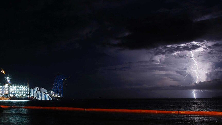 Lightning storm near Costa Concordia