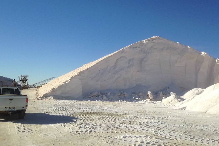 Salt piles at a mining site at Lake Tyrrell, Sea Lake.