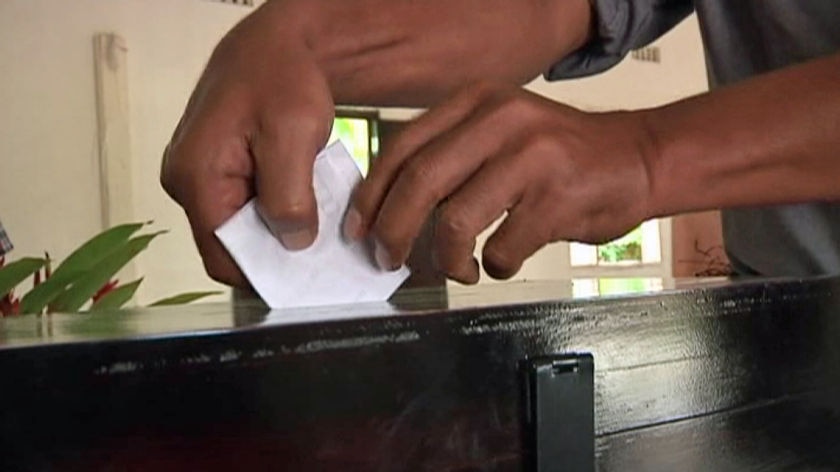 TV Still of Tongan polling booth on election day (25 Nov)