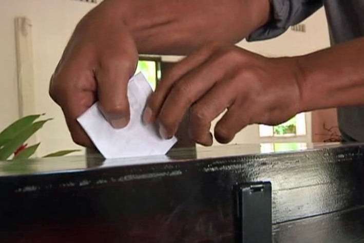 TV Still of Tongan polling booth on election day (25 Nov)