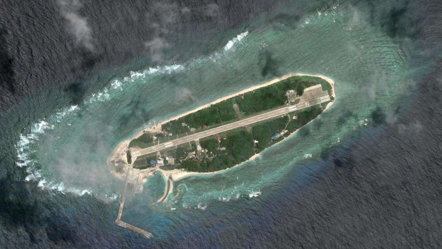 A Google satellite image of Itu Aba Island in the South China Sea.