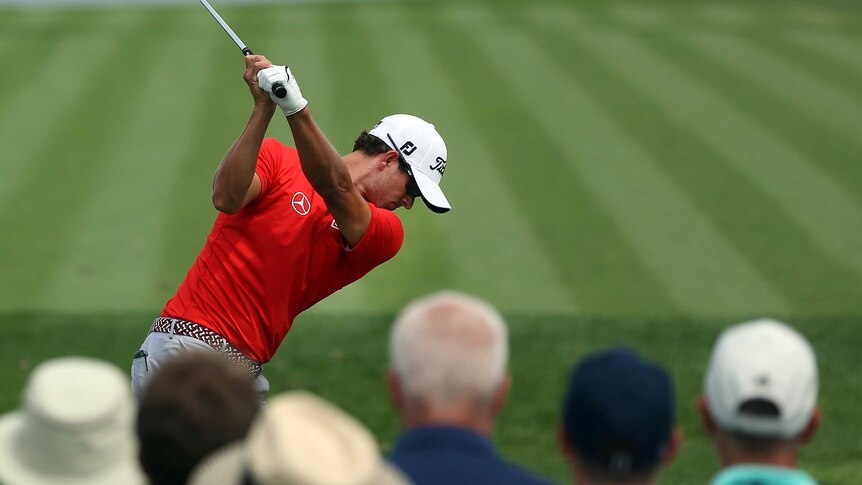 Adam Scott tees off in PGA play offs in New Jersey