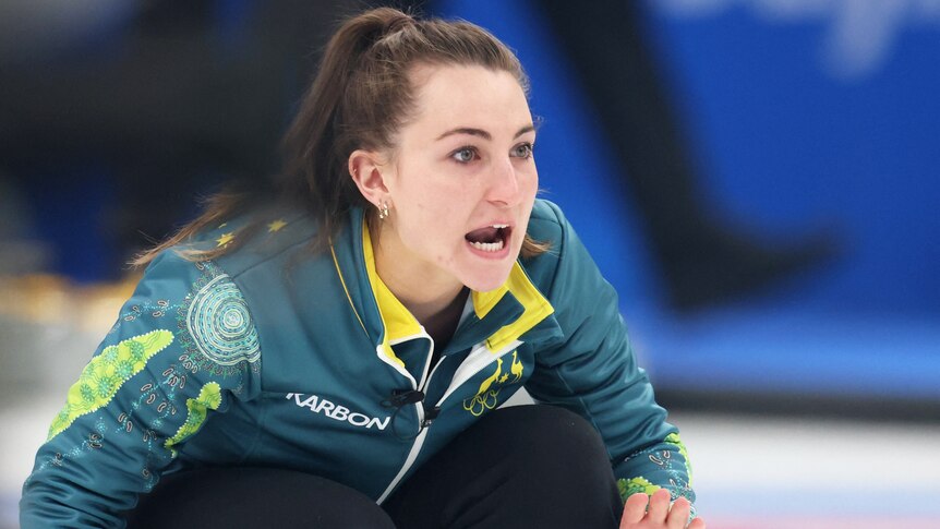 An Australian competing in the mixed doubles curling at the Beijing Olympics.