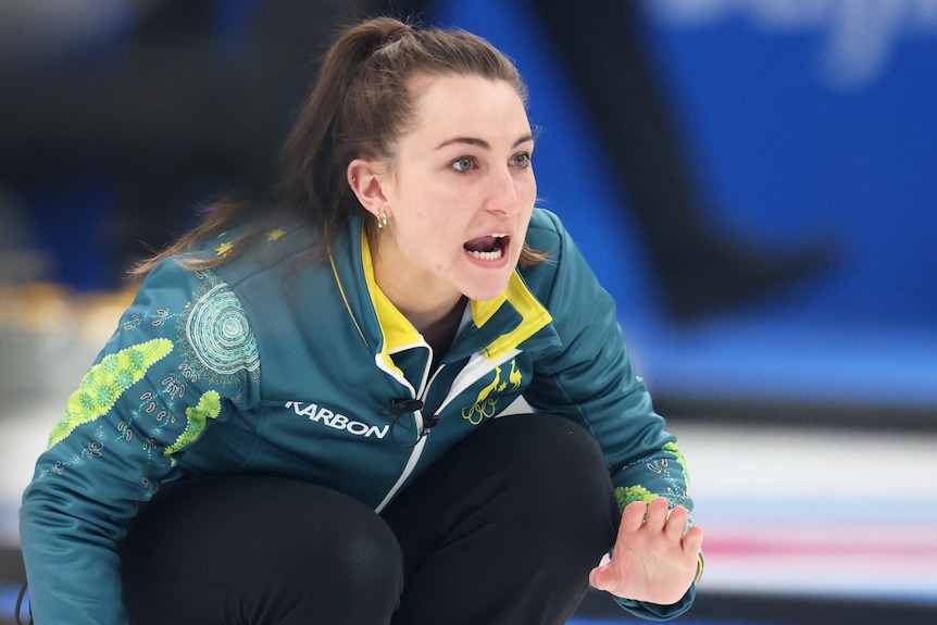 An Australian competing in the mixed doubles curling at the Beijing Olympics.