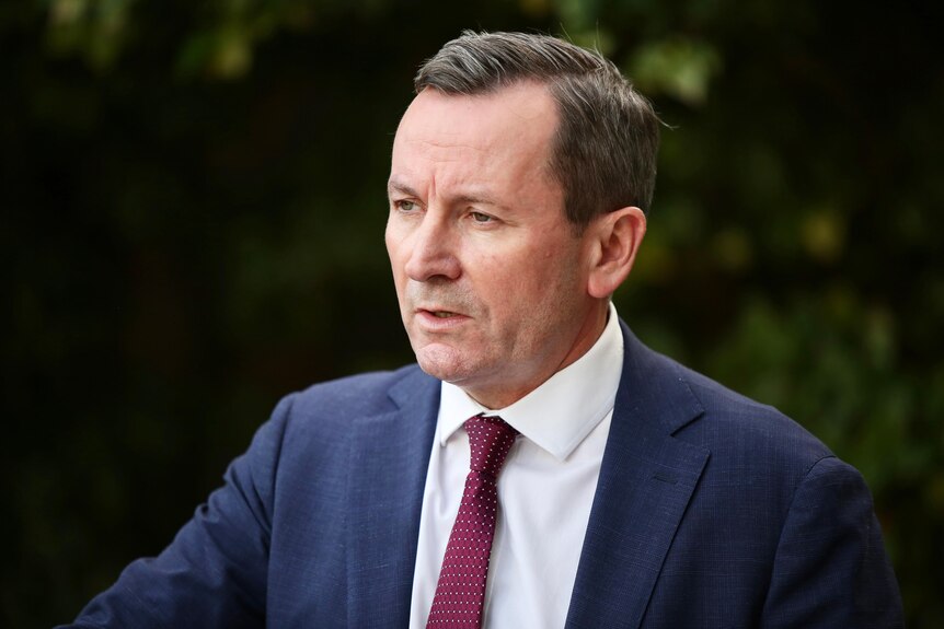 A head and shoulders shot of WA Premier Mark McGowan talking during a media conference.