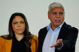 Jacinta Price and Warren Mundine address people at parliament house