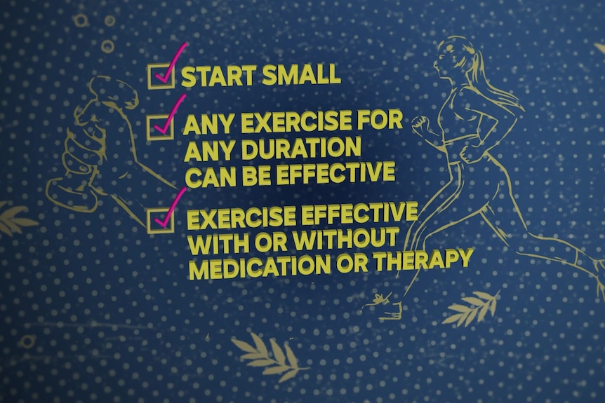 A checklist graphic for the use of exercise for mental health concerns. 