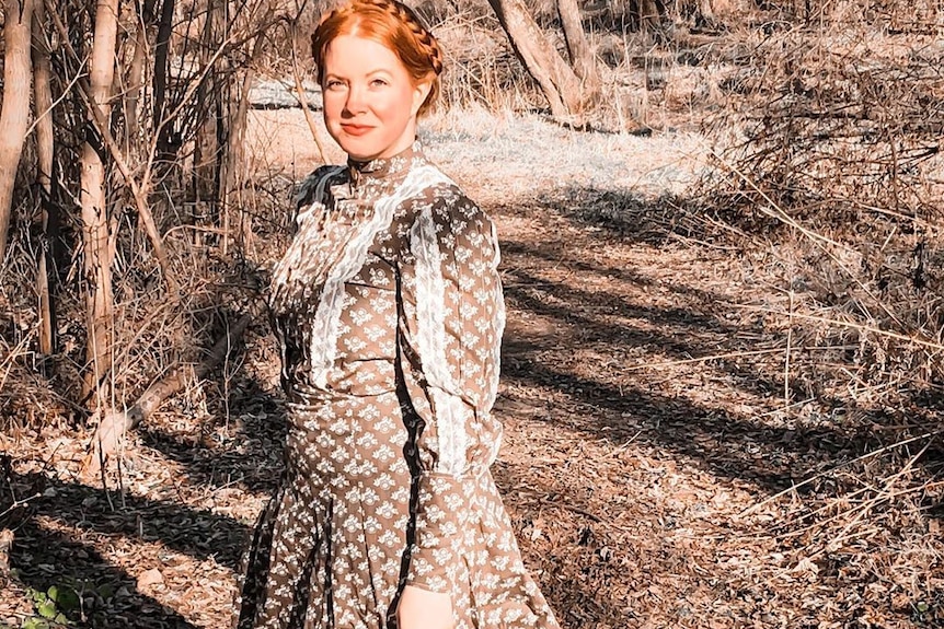 Danielle in a vintage hiking outfit.