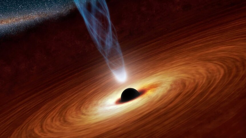 This artist's concept illustrates a supermassive black hole with millions to billions times the mass of our sun.